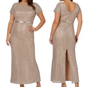 NWT Adrianna Papell Silver Sequins Long Formal Dress size 16